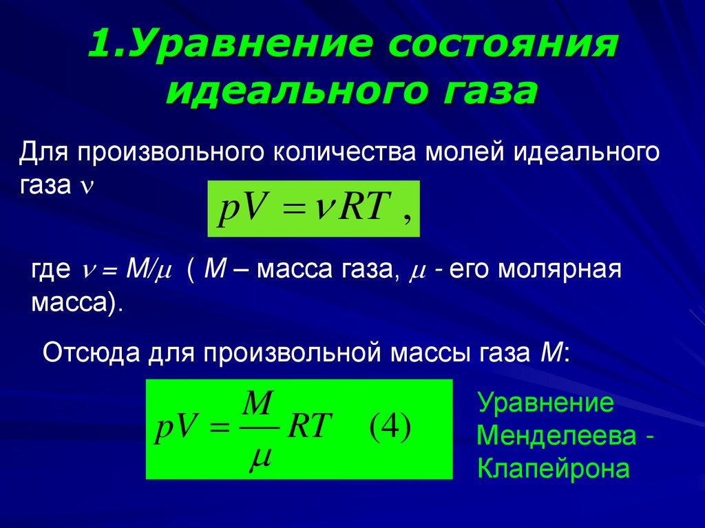 Показатели идеального газа