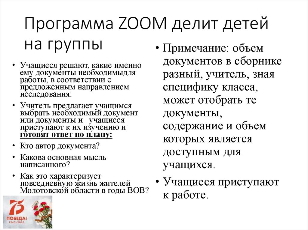 Программа ZOOM делит детей на группы