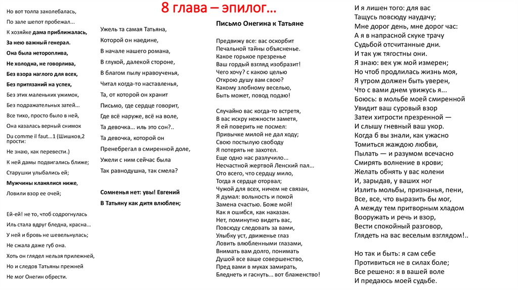 «Письмо Евгения Онегина к Татьяне» А. Пушкин