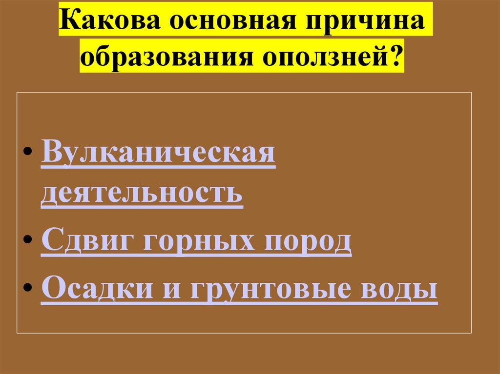 Одна из причин образования оползней