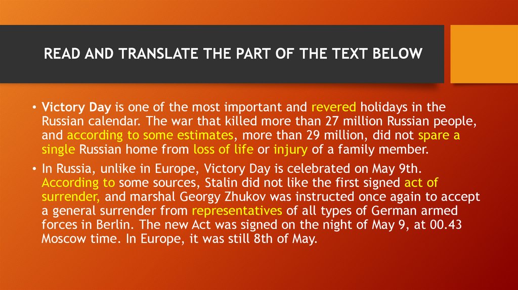 READ AND TRANSLATE THE PART OF THE TEXT BELOW