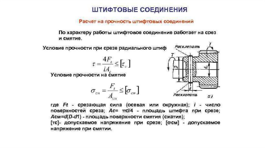 Срез и смятие шпонок