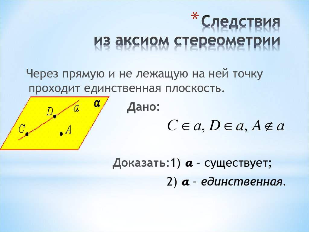 Следствия из аксиом стереометрии 10 класс. Следствие 2 из Аксиомы 1 стереометрии. 2 Теоремы из аксиом.
