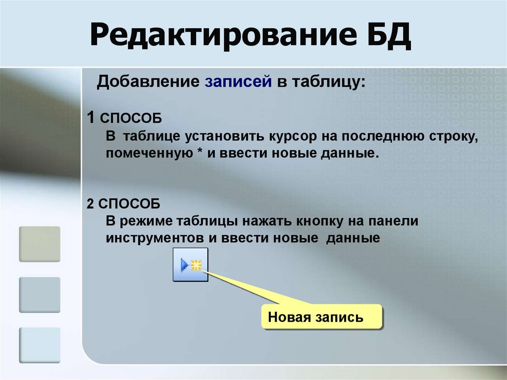 Редактор записали. Редактирование БД. Редактирование данных в базе данных.. В каком режиме происходит редактирование. В каком режиме происходит редактирование БД.