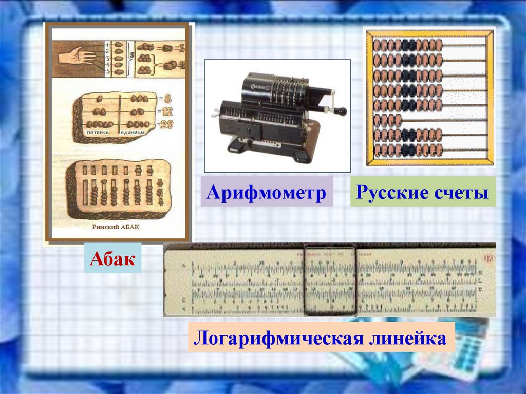 Калькулятор 5 класс. Абак (счёты), логарифмическая линейка, арифмометр, компьютер. Абак счеты арифмометр. Абак счёты логарифмическая линейка. Микрокалькулятор 5 класс.