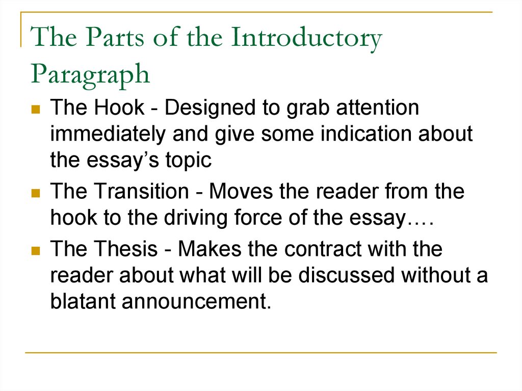The Parts of the Introductory Paragraph