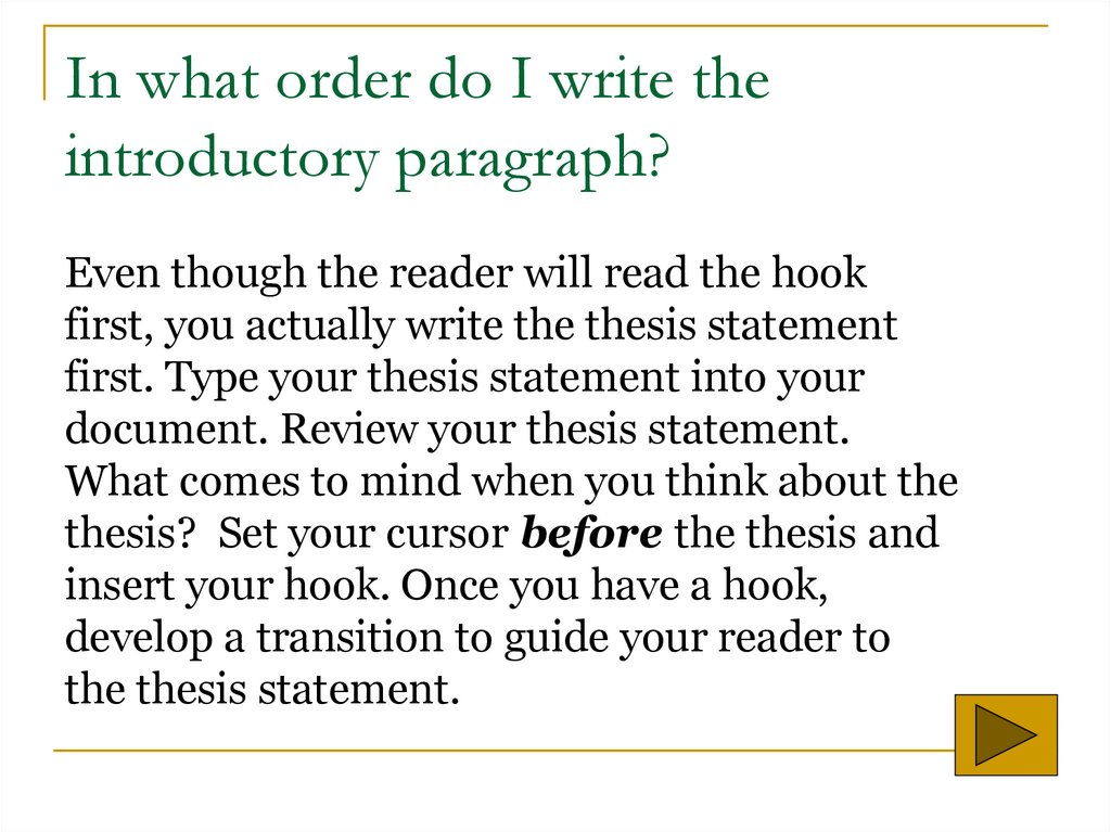 In what order do I write the introductory paragraph?