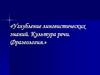 Углубление лингвистических знаний. Культура речи. Фразеология