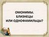 Омонимы. Близнецы или однофамильцы