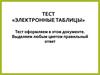 Электронные таблицы. Тест