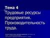 Трудовые ресурсы предприятия. Производительность труда