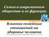 Семья в современном обществе и ее функции. Влияние семейных отношений на здоровье человека. Законодательство о семье