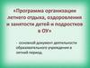 Программа организации летнего отдыха, оздоровления и занятости детей и подростков в ОУ