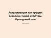 Аккультурация как процесс освоения чужой культуры. Культурный шок