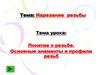 Нарезание резьбы. Понятие о резьбе. Основные элементы и профили резьб