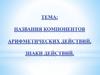 Названия компонентов арифметических действий, знаки действий