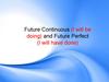 Future Continuous (I will be doing) and Future Perfect (I will have done)