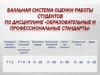Балльная система оценки работы студентов по дисциплине «образовательные и профессиональные стандарты»
