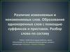 Различие изменяемых и неизменяемых слов. Образование однокоренных слов с помощью суффиксов и приставок. Разбор слова по составу