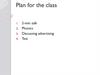 Plan for the class