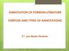 Annotation of foreign literature. Purpose and types of annotations