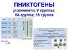 Пниктогены р-элементы V группы; VA группа; 15 группа