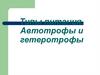Типы питания. Типы питания. Автотрофы и гетеротрофы